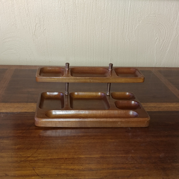 Swank Office Vintage Mens Wood Valet Dresser Top Organizer